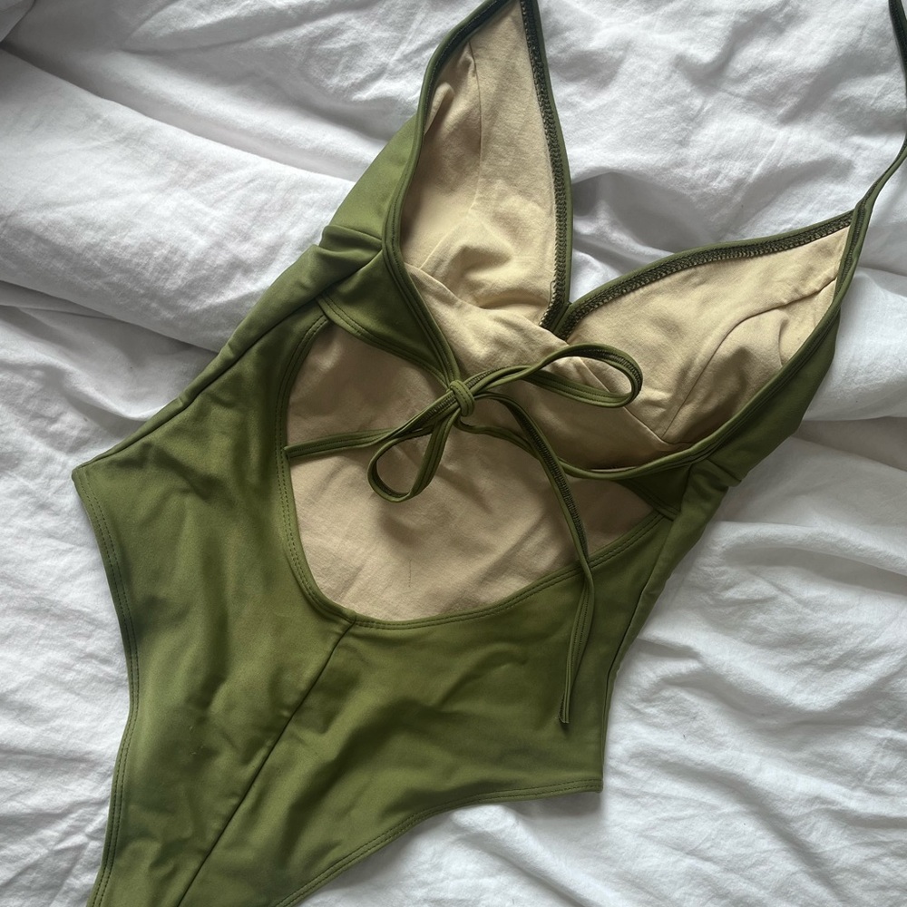 Olive Green Vintage Brazilian One-Piece Swimsuit
